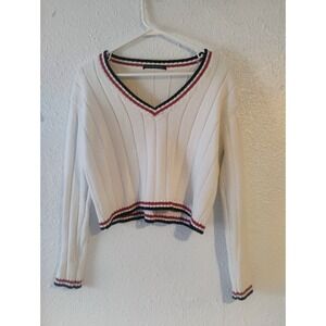 Cricket Brandy Melville Cropped Varsity Sweater V neck Cropped